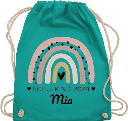 Turnbeutel Rucksack - Schulanfang Einschulung - Regenbogen Schulkind 2024 - Unisize - Türkis - 1. schultag geschenke jungen schulstarter mädchen erste klasse zur für personalisierte 1.klasse von Geschenk mit Namen personalisiert by Shirtracer