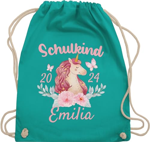 Turnbeutel Rucksack - Schulanfang Einschulung - Schulkind Einhorn 2024 - Unisize - Türkis - personalisierte geschenke schulanfänger mädchen erstes schuljahr schuleinführungsgeschenk einschulung. von Geschenk mit Namen personalisiert by Shirtracer