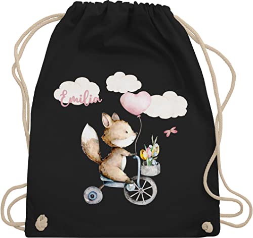 Turnbeutel Rucksack - Tiere - Fuchs Süß Kinder - Unisize - Schwarz - personalisierter beutel kindergarten wäschebeutel kita personalisierte geschenke name stoffbeutel ersatzsachen von Geschenk mit Namen personalisiert by Shirtracer