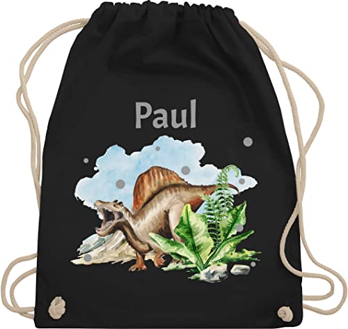 Turnbeutel Rucksack - Dinosaurier Dino - Dinos - Unisize - Schwarz - personalisierter beutel kindergarten personalisierte geschenke kinder tier name stoffbeutel junge wäschebeutel kita tieren von Geschenk mit Namen personalisiert by Shirtracer