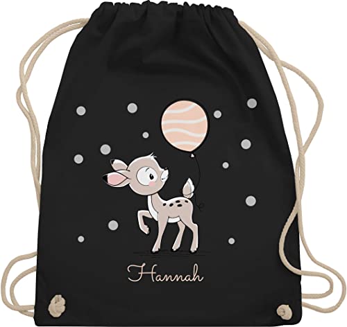 Turnbeutel Rucksack - Tiere - Süßes Reh Rehkitz - Unisize - Schwarz - beutel kindergarten personalisierter stoffbeutel kinder personalisierte geschenke rehe sportbeutel ersatzsachen von Geschenk mit Namen personalisiert by Shirtracer