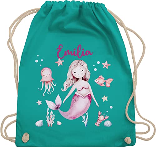 Turnbeutel Rucksack - Meerjungfrau Nymphe Nixe - Unisize - Türkis - beutel kinder meerjungfrauen turn tasche baumwolle baumwoll mädchen und eigenem nymph stoffbeutel personalisierte von Geschenk mit Namen personalisiert by Shirtracer