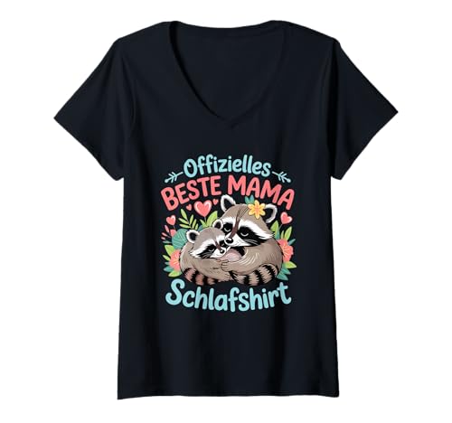Damen Offizielles Beste Mama Schlafshirt Mutter Waschbär Muttertag T-Shirt mit V-Ausschnitt Damen Offizielles Beste Mama Schlafshirt Mutter Waschbär Muttertag T-Shirt mit V-Ausschnitt von Geschenke für Mama und Oma Zum Frauentag