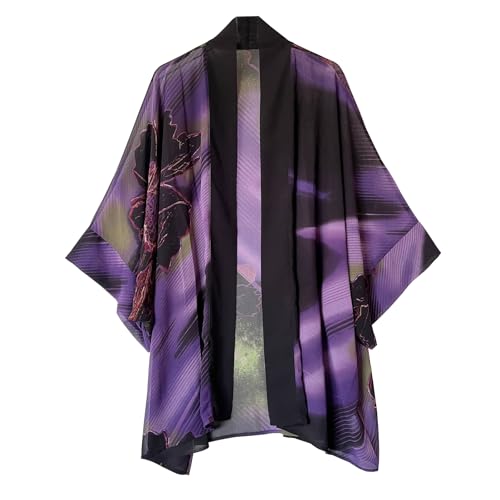 Damen Bohemian Chiffon Kimono Cardigan Strand Cover Up Bikini Schal Bluse für Bademode Beachwear, Streifen lila Blumenmuster, Einheitsgröße Mehr Damen Bohemian Chiffon Kimono Cardigan Strand Cover Up Bikini Schal Bluse für Bademode Beachwear, Streifen lila Blumenmuster, Einheitsgröße Mehr von Getitsoon
