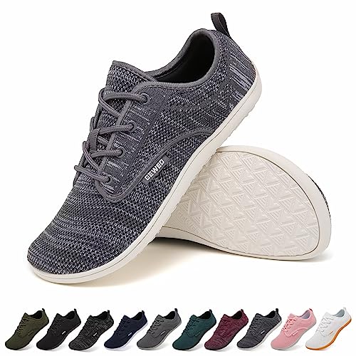 Geweo Damen Barfußschuhe Barfußschuh Herren Barfuss Schuhe Barefoot Shoes Leicht Barfuß Sneaker Fitnessschuhe Atmungsaktiv Minimalistische Schuhe, Grau Gr.45 von Geweo