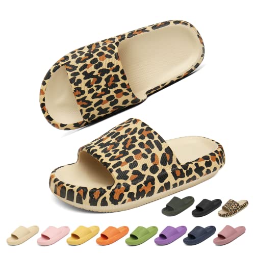 Geweo Hausschuhe Damen Badelatschen Herren Dick Eva Cozislides Original Slippers Super Weich Wolken Hausschuhe Badeschlappen rutschfeste Badeschuhe Bequem Slides Unisex Leopardenmuster 46/47EU von Geweo