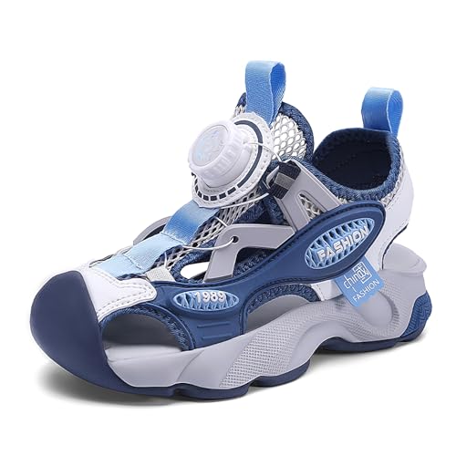 Geymxzik Kinder Sommerschuhe Sandalen Jungen Mädchen Sommer Sandalen mit Drehknopf Strand Wandersandale Trekkingsandalen Sport Outdoor 1818 dunkelblau EU 29 von Geymxzik