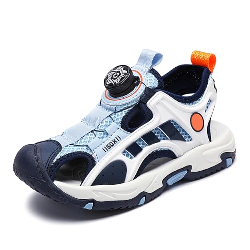 Geymxzik Kinder Sommerschuhe Sandalen Jungen Mädchen Sommer Sandalen mit Drehknopf Strand Wandersandale Trekkingsandalen Sport Outdoor 6815 blau EU 30 von Geymxzik