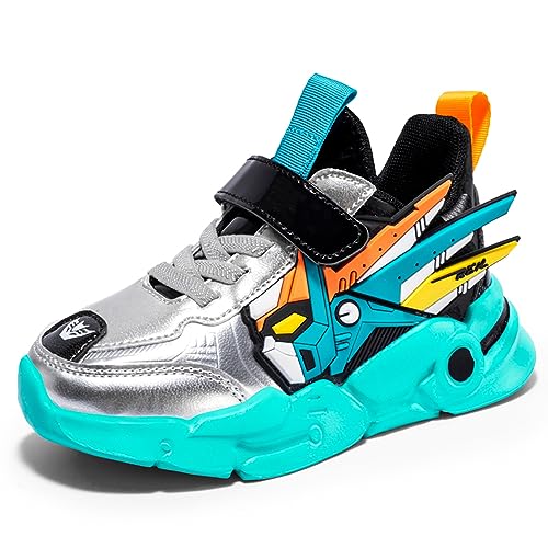 Geymxzik Schuhe Jungen Sportschuhe Kinder Mädchen Laufschuhe Atmungsaktiv Outdoor Turnschuhe Jungen Freizeit Sneaker Leicht Klettverschluss Hallenschuhe, 28EU von Geymxzik