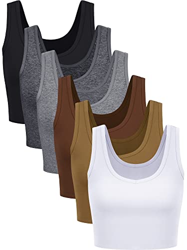 Basic-Crop-Tanktop für Damen, ärmellos, Racerback, Sport-Crop-Top, 6er-Pack, Retro-Stil, Groß von Geyoga