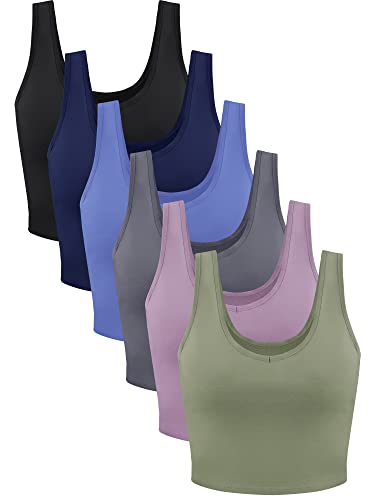 Basic-Crop-Tanktop für Damen, ärmellos, Racerback, Sport-Crop-Top, 6er-Pack, Vintage-Stil, Klein von Geyoga