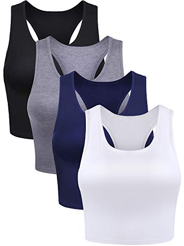 Geyoga Tanktop für Damen, Trainings-Oberteil, einfach, Crop-Top, ärmellos, Racerback, für Sport, Yoga, Laufen, 4 Stück, Schwarz, Dunkelgrau, Marineblau, XX-Large von Geyoga