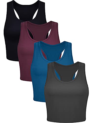 Geyoga 4 Stück Damen Crop Tank Tops (Dunkelrot, Dunkelblau, Schwarz, Dunkelgrau, S) von Geyoga