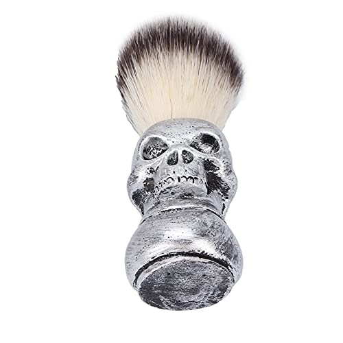 Ghzste Herren-Rasierpinsel mit Kreativem Skelettformgriff, Gesichtsbartreinigung, Pflege-Rasurwerkzeug (Silberne Totenkopf-Bartbürste) von Ghzste