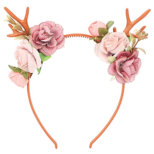 Ghzste Modisches Blumen-Rentier-Geweih-Stirnband, Blumengirlande, Krone für Party, Cosplay, Hochzeit, Weihnachten (Dunkelpink) von Ghzste