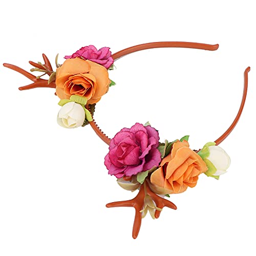 Ghzste Modisches Blumen-Rentier-Geweih-Stirnband, Blumengirlande, Krone für Party, Cosplay, Hochzeit, Weihnachten (Rosenrot) von Ghzste