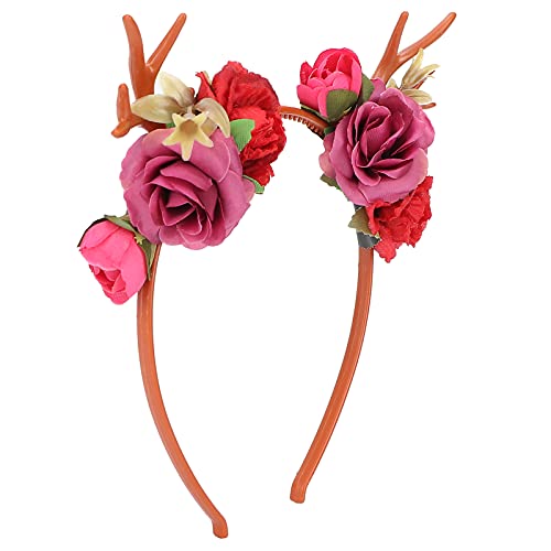 Ghzste Modisches Blumen-Rentier-Geweih-Stirnband, Blumengirlande, Krone für Party, Cosplay, Hochzeit, Weihnachten (Rot) von Ghzste