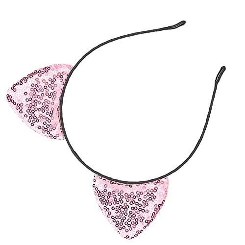 Ghzste Reversible Pailletten-Katzenohren-Stirnband, Glänzende Katzenohr-Haarreifen, Damen-Kitty-Haar-Accessoires (Rosa) von Ghzste