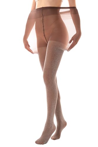 Gi&Gi Curvy Strumpfhose in Übergröße, glänzend, mit Glitzer, Strumpfhose in Übergröße, 180 Denier für Damen mit glänzendem Glitzergarn., braun, XXL-3XL Plus von Gi&Gi