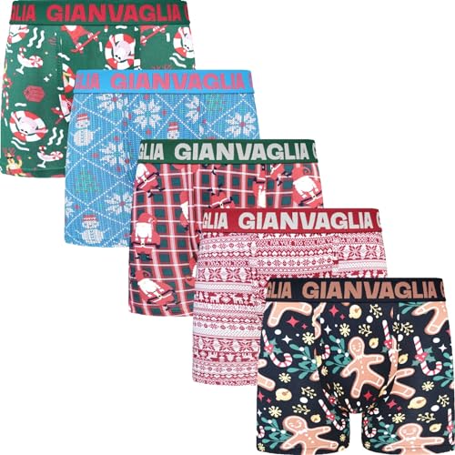 Gianvaglia 5er Pack Boxershorts Weihnachten Set Sport Trunks Hipster Baumwolle Pants Retro Boxer Größe M L XL 2XL (GVG-5084, DE/NL/SE/PL, Alphanumerisch, L, Regular, Regular) von Gianvaglia