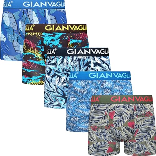 Gianvaglia Boxershorts Herren Baumwolle 5er Pack Manner Unterwäsche Unterhosen Herren Boxer (XL, Blätter) von Gianvaglia