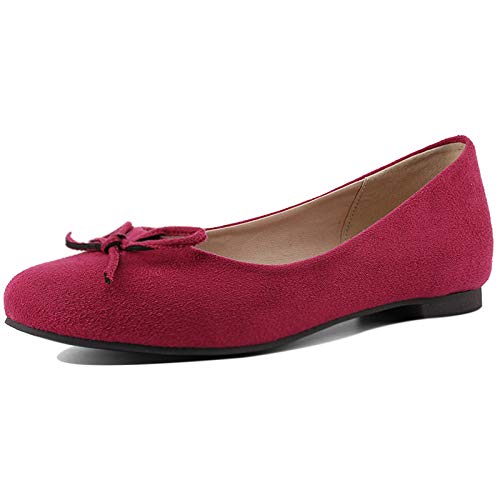 Gicoiz Arbeit Flach Schuhe Damen Runde Zehen Bogentie Dolly Schuhe Geschlossen Komfort Buro Loafer Ohne Verschluss Ballerina Pantoffeln Damen Ms-Rose-Rot Gr 33 EU von Gicoiz