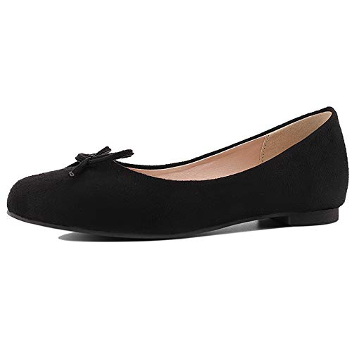 Gicoiz Arbeit Flach Schuhe Damen Runde Zehen Bogentie Dolly Schuhe Geschlossen Komfort Buro Loafer Ohne Verschluss Ballerina Pantoffeln Damen Ms-Schwarz Gr 40.5 EU-42Cn von Gicoiz