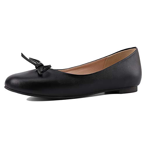 Gicoiz Arbeit Flach Schuhe Damen Runde Zehen Bogentie Dolly Schuhe Geschlossen Komfort Buro Loafer Ohne Verschluss Ballerina Pantoffeln Damen Pu-Schwarz Gr 52 EU-54Cn von Gicoiz