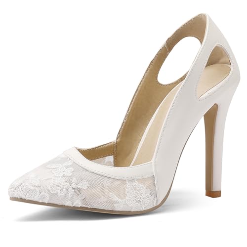 Gicoiz Bride Stiletto Pump Hochzeit Pailletten Pump Pointed Toe Damen Party Elegant Höhe Ferse Geschlossen Schuhe Formal Kleid Weiß Gr 35 EU von Gicoiz