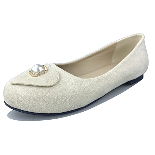 Gicoiz Buro Flach Schuhe Damen Arbeit Comfy Runde Zehen Dolly Schuhe Geschlossen Loafer Arbeit Lovely Ballet Leisure Damen Schuhe Beige Gr 46 EU-48Cn von Gicoiz