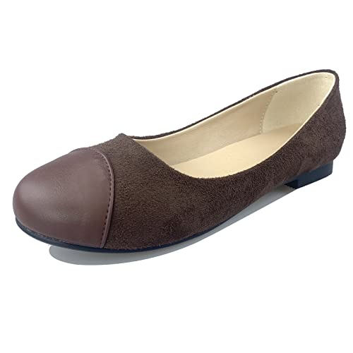 Gicoiz Buro Flach Schuhe Damen Arbeit Comfy Runde Zehen Dolly Schuhe Geschlossen Loafer Arbeit Lovely Ballet Leisure Damen Schuhe Braun Gr 45 EU-47Cn von Gicoiz