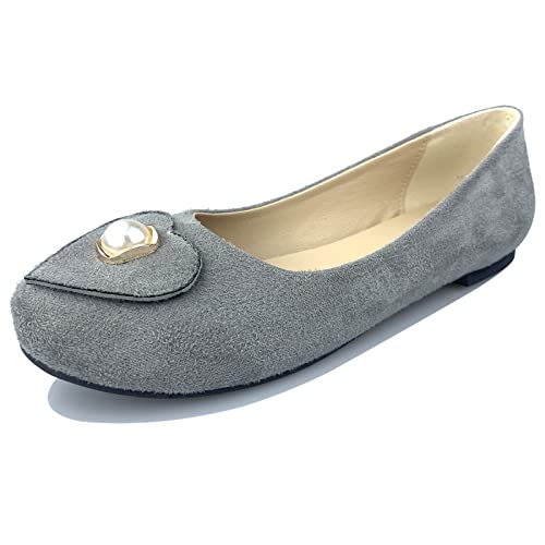 Gicoiz Buro Flach Schuhe Damen Arbeit Comfy Runde Zehen Dolly Schuhe Geschlossen Loafer Arbeit Lovely Ballet Leisure Damen Schuhe Grau Gr 43 EU-45Cn von Gicoiz