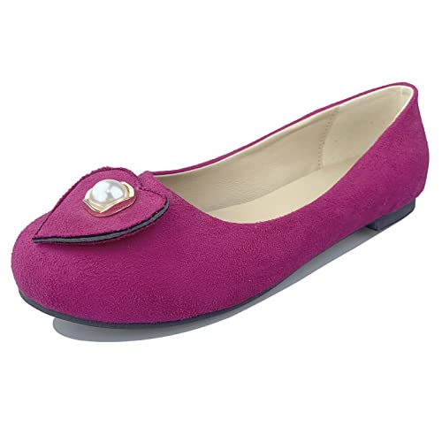 Gicoiz Buro Flach Schuhe Damen Arbeit Comfy Runde Zehen Dolly Schuhe Geschlossen Loafer Arbeit Lovely Ballet Leisure Damen Schuhe Rose-Rot Gr 32 EU von Gicoiz