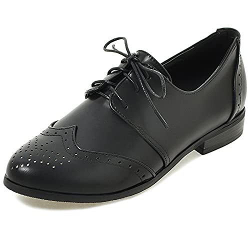 Gicoiz Buro Oxford Damen Schnüren Klassische Niedrige Absatz Brogue Pump Runde Zehen Comfy Blockabsatz Mens Formal Schuhe Schwarz Gr 40.5 EU-42Cn von Gicoiz