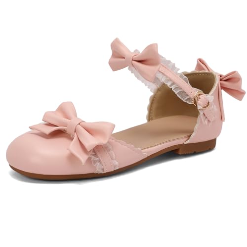 Gicoiz Damen Flach Schuhe Runde Zehen Bogentie Mary Jane Sandalen Komfort Dolly Schuhe Knöchelriemchen Geschlossen Damen Sommer Party Ballet Ballerina Pink Gr 31 EU von Gicoiz