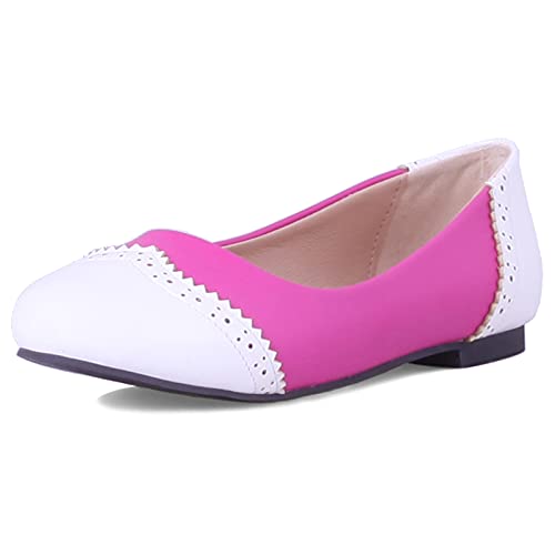 Gicoiz Damen Flach Schuhe Runde Zehen Ohne Verschluss Brogue Dolly Schuhe Zweifarbig Geschlossen Loafer Pantoffeln Buro Arbeit Hochzeit Ballet Rose-Rot Gr 32 EU von Gicoiz