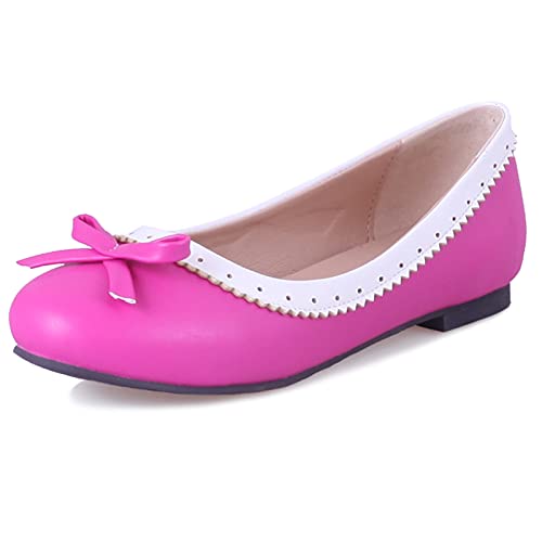 Gicoiz Damen Runde Zehen Flach Schuhe Ohne Verschluss Bogentie Ballet Flach Schuhe Klassische Brogue Loafer Geschlossen Ballerina Dolly Schuhe Hochzeit Rose-Rot Gr 34 EU von Gicoiz