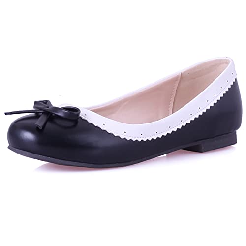 Gicoiz Damen Runde Zehen Flach Schuhe Ohne Verschluss Bogentie Ballet Flach Schuhe Klassische Brogue Loafer Geschlossen Ballerina Dolly Schuhe Hochzeit Schwarz Gr 33 EU von Gicoiz