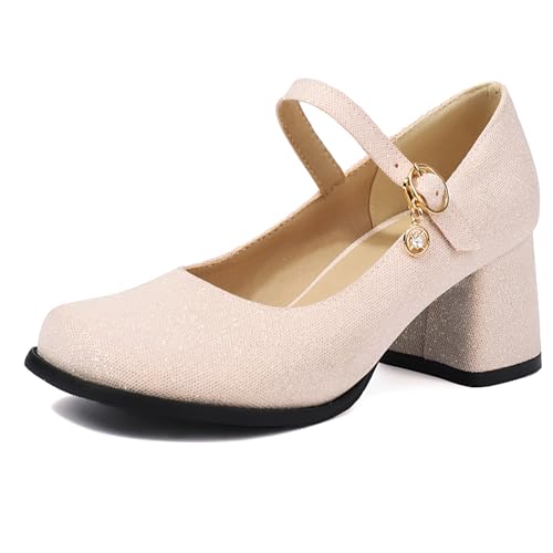 Gicoiz Damen Runde Zehen Sommer Party Mary Jane Bogen Knöchelriemchen Komfort Hochzeit Bridesmaid Abendschuhe Geschlossen Pink Gr 34 EU von Gicoiz