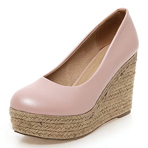 Gicoiz Espadrille Keilabsatz Damen Runde Zehen Plateau Pump Knöchelriemchen Sommer Leisure Höhe Ferse Geschlossen Ohne Verschluss Mode Schuhe Pink Gr 34 EU von Gicoiz