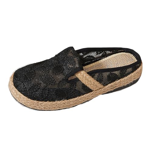 Gicoiz Espadrille Pantoffeln Damen Flach Schuhe Strand Geschlossen Hausschuhe Pantoffeln Sandalen Bestickt Sommer Leisure Komfort Runde Zehen Mode Schuhe Schwarz Gr 36 EU von Gicoiz