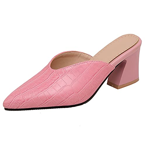 Gicoiz Hochzeit Mule Bride Pointed Toe Sommer Pantoffeln Leisure Geschlossen Hohen Blockabsatz Schuhe Damen Hausschuhe Pantoffeln Snakeskin Sandalen Pink Gr 35 EU von Gicoiz