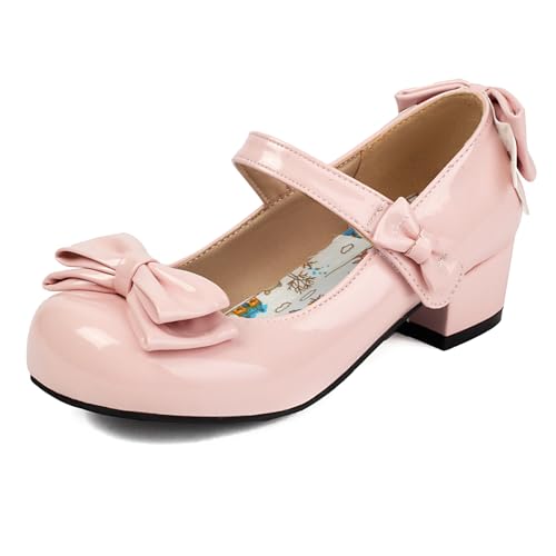 Gicoiz Lack Mary Jane Damen Schuluniform Party Bogentie Pump Runde Zehen Sommer Hochzeit Bride Knöchelriemchen Sweet Blockabsatz Schuhe Schuhe Damen Pink Gr 36.5 EU-37Cn von Gicoiz