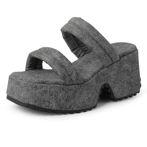 Gicoiz Mode Pantoffeln Damen Draußen Plateau Keilabsatz Sandalen Komfort Höhe Ferse Hausschuhe Pantoffeln Sommer Offene Zeh Strand Denim Schuhe Grau Gr 40 EU-41Cn von Gicoiz