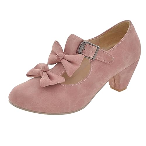 Gicoiz Party Mary Jane Block Kitten Heels Damen Bogentie Pump Knöchelriemchen Komfort Geschlossen Hochzeit T Bar Party Schuhe Bride Pink Gr 38 EU-39Cn von Gicoiz