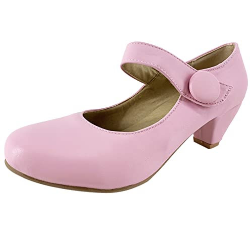 Gicoiz Party Mary Jane Block Kitten Heels Damen Bogentie Pump Knöchelriemchen Komfort Geschlossen Hochzeit T Bar Party Schuhe Bride Pink Gr 40.5 EU-42Cn von Gicoiz