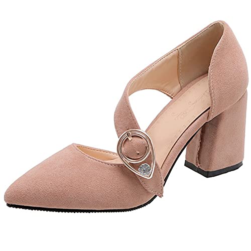 Gicoiz Pointed Toe Heels Damen Formal Blockabsatz Schuhe Sandalen Geschlossen Weddibg Arbeit Elegant Höhe Ferse Schuhe Schuhe Schnalle Pink Gr 32 EU von Gicoiz