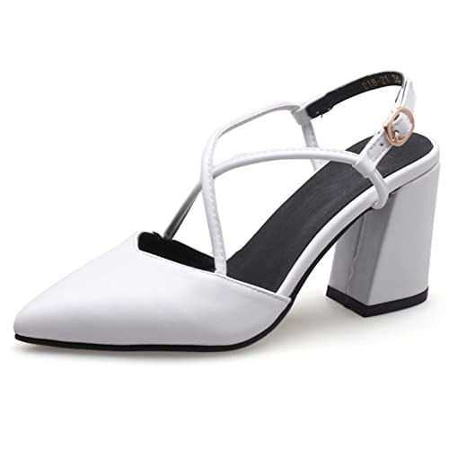 Gicoiz Pointed Toe Heels Damen Formal Blockabsatz Schuhe Sandalen Geschlossen Weddibg Arbeit Elegant Höhe Ferse Schuhe Schuhe Schnalle Weiß Gr 50 EU-52Cn von Gicoiz