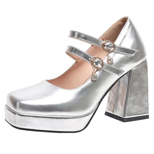 Gicoiz Square Toe Mary Jane Knöchelriemchen Damen Chunky Schuhe Hochzeit Mode Plateau High Schuhe Damen Party Silber Gr 36.5 EU-37Cn Gicoiz Square Toe Mary Jane Knöchelriemchen Damen Chunky Schuhe Hochzeit Mode Plateau High Schuhe Damen Party Silber Gr 36.5 EU-37Cn von Gicoiz