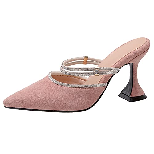 Gicoiz Stiletto Mule Damen Pointed Toe Pantoffeln Sandalen Hochzeit Höhe Ferse Schuhe Elegant Hausschuhe Pantoffeln Sommer Mode Party Schuhe Wildleder Pink Gr 38 EU-39Cn von Gicoiz